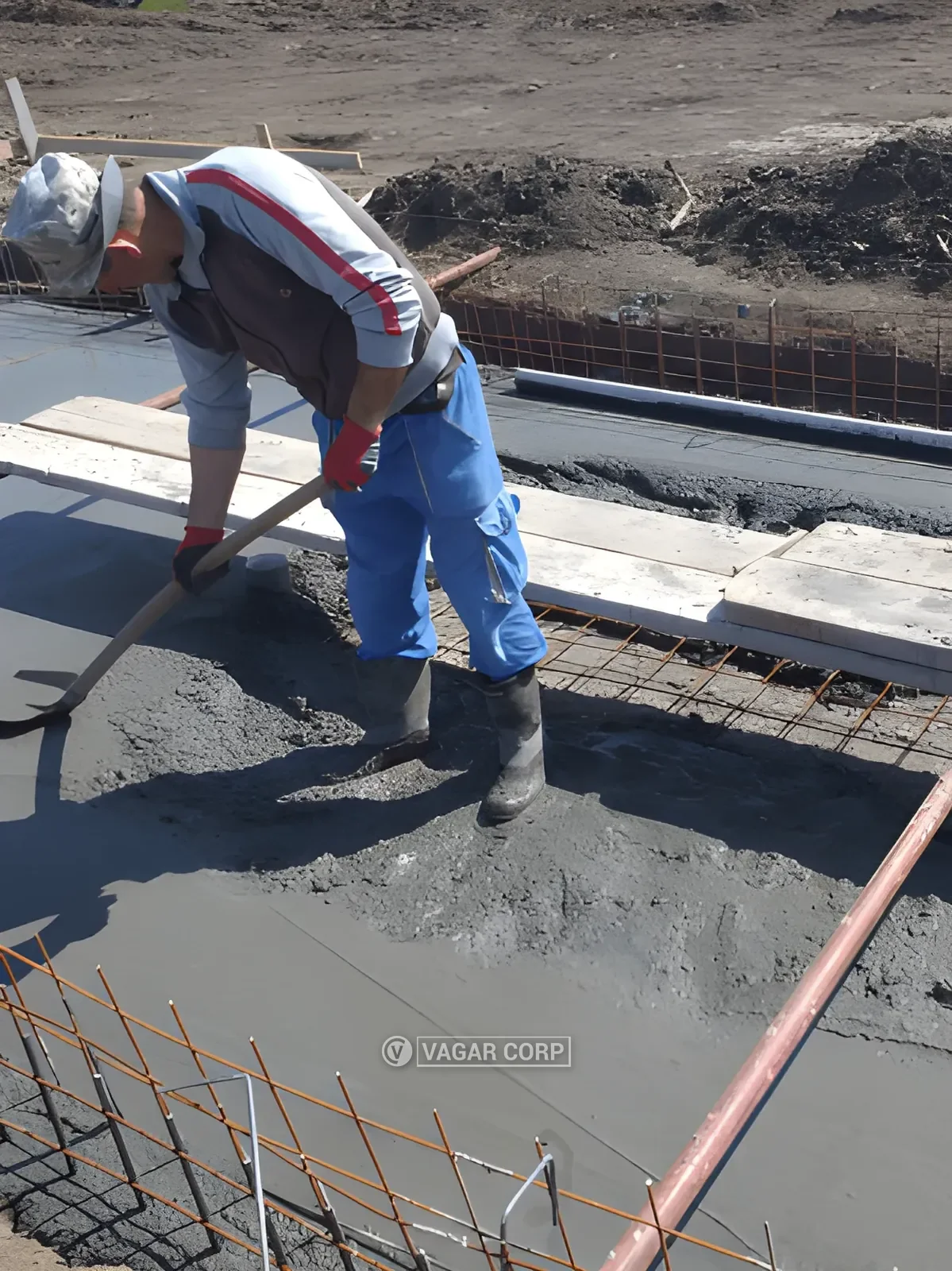 Radnik ravna beton temelja vage